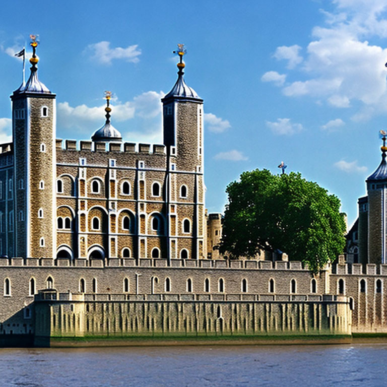 Medieval Castle with Four Turrets by Calm River