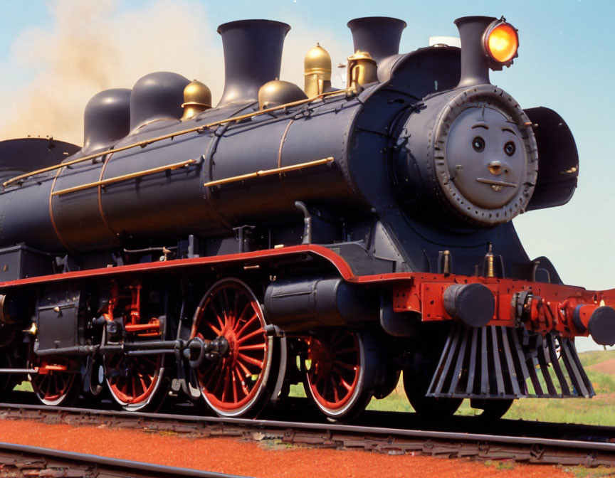 Black Steam Locomotive with Red Wheels and Gold Accents