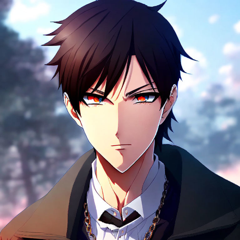 Spiky Brown-Haired Male Anime Character in Black Coat