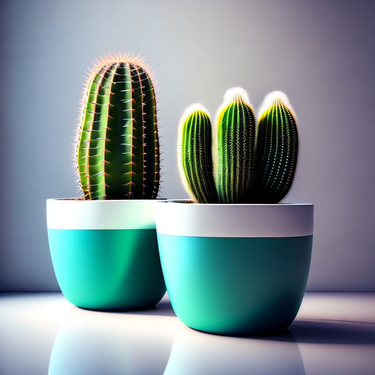 Cacti in Teal and White Pots on Gradient Background