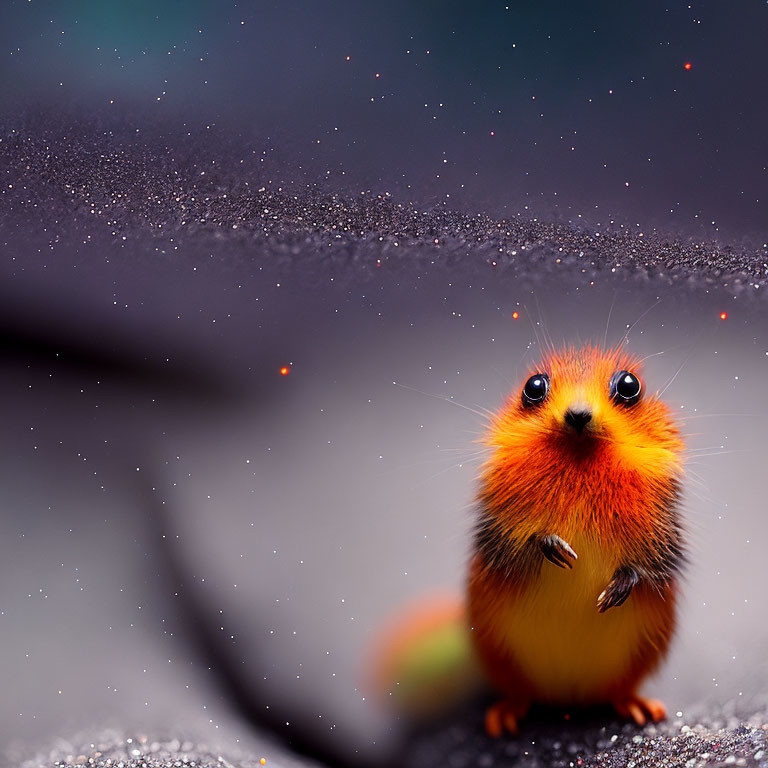 Vibrant orange squirrel with large curious eyes in dark background