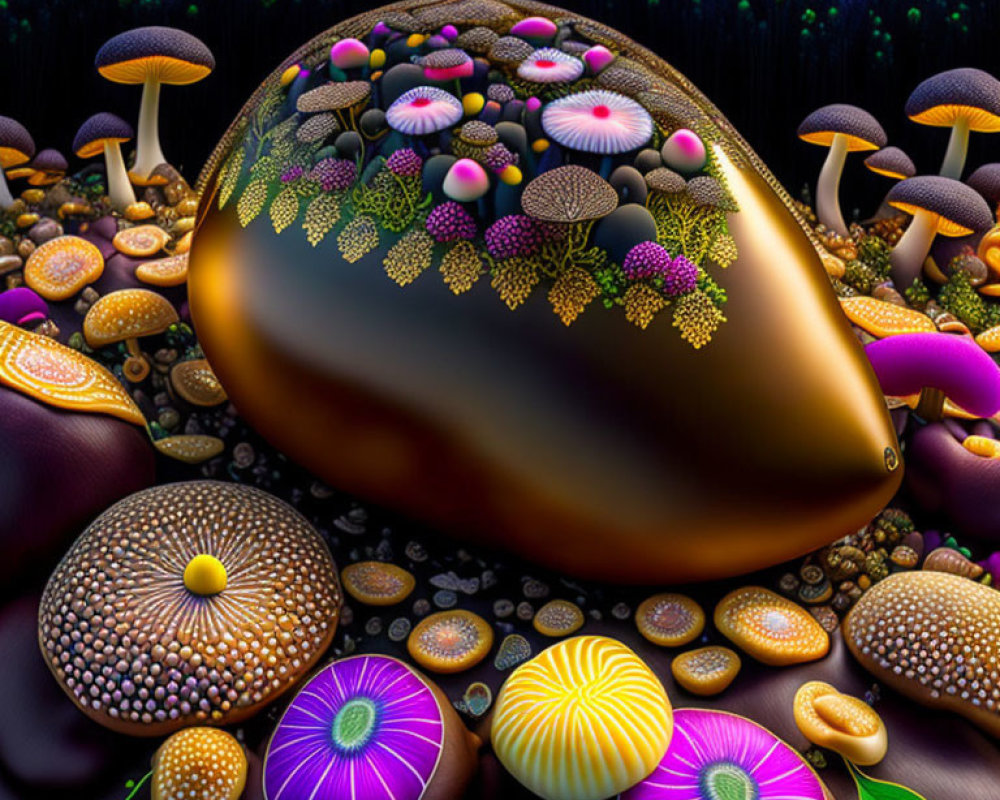 Colorful Stylized Mushroom Landscape with Glossy Surface