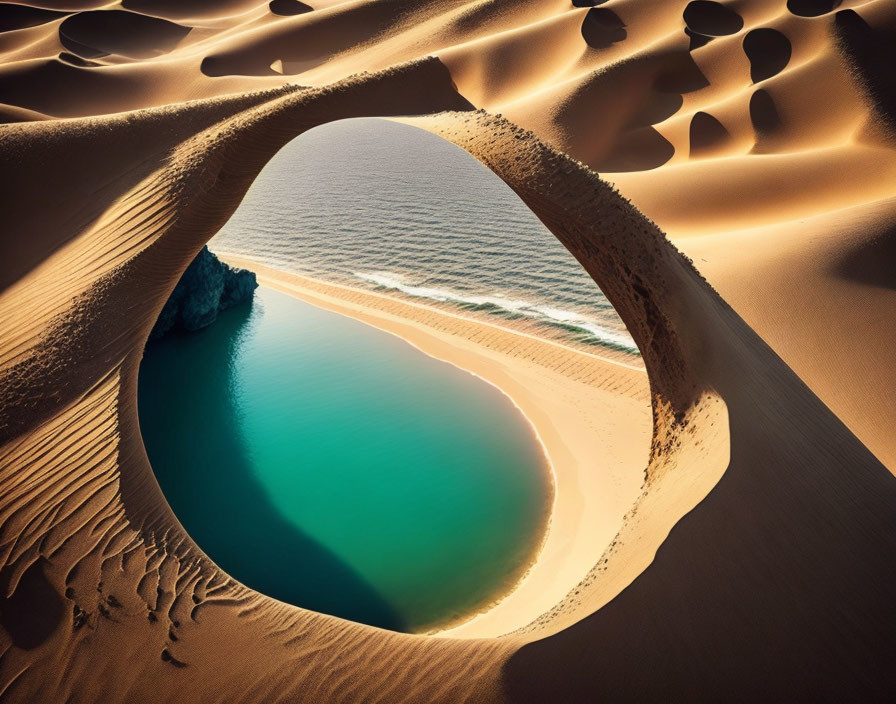 Tranquil Oasis: Turquoise Waters, Sand Dunes, Golden Sunlight