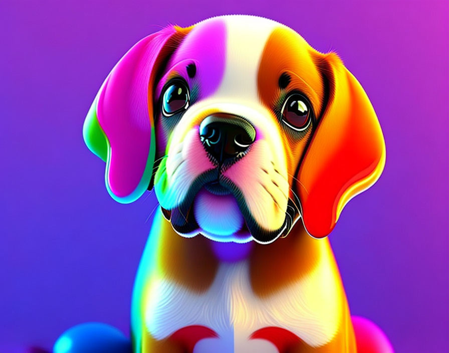 Colorful Cartoon Beagle Puppy Illustration on Purple Background