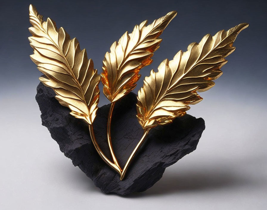 Golden Laurel Wreath Brooches on Stone Base Display