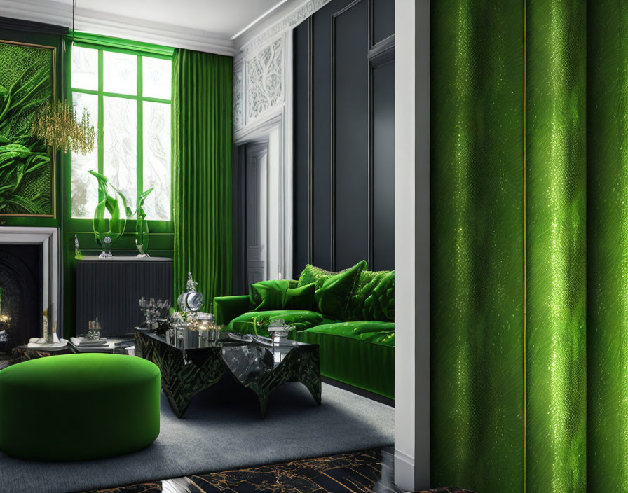 Elegant Green Velvet Sofa in Luxurious Room