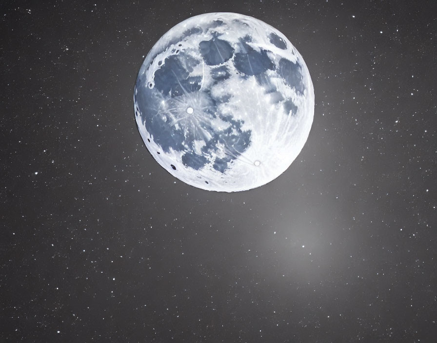 Detailed full moon in starry night sky with visible craters and lunar maria.