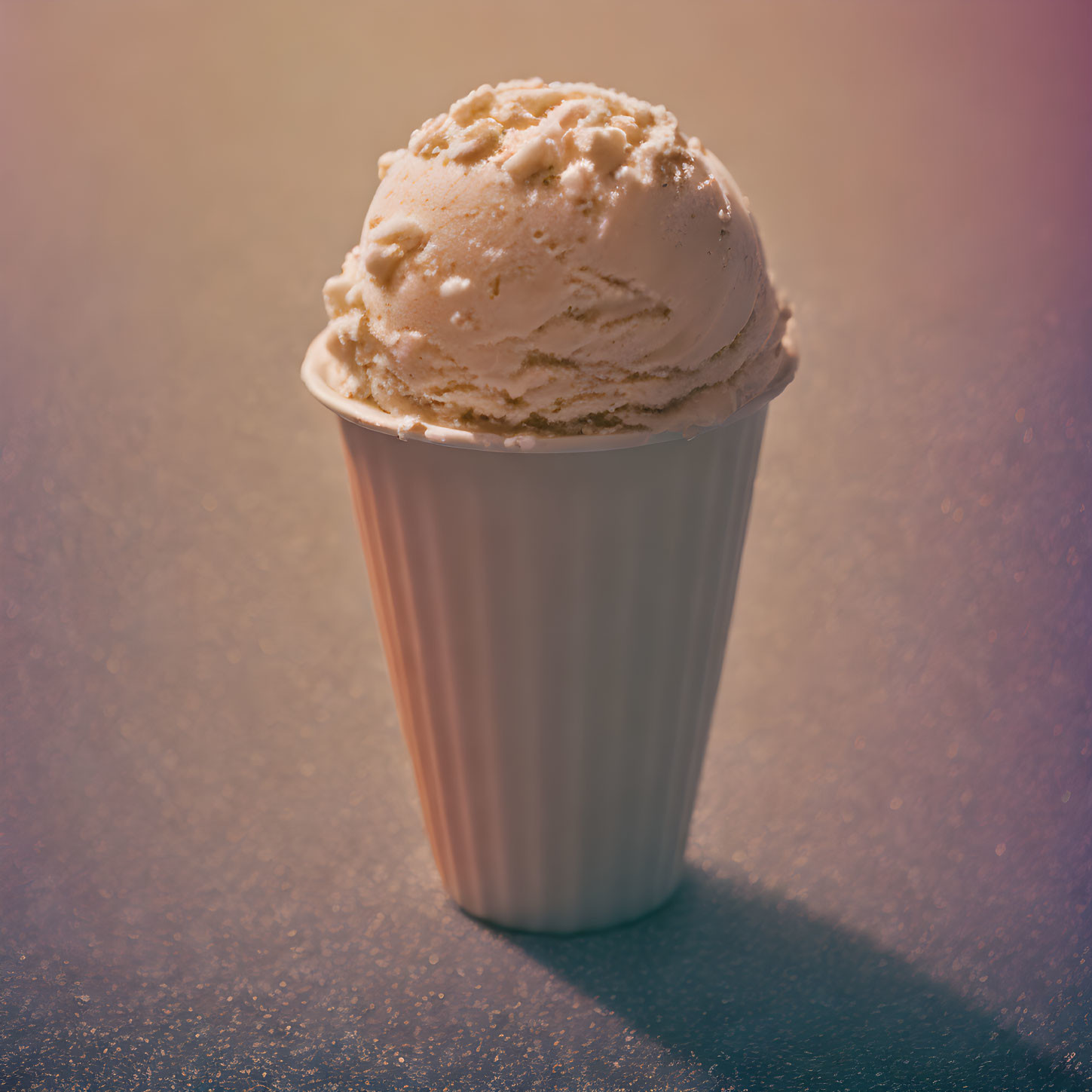 Vanilla Ice Cream Scoop in White Cup on Gradient Background