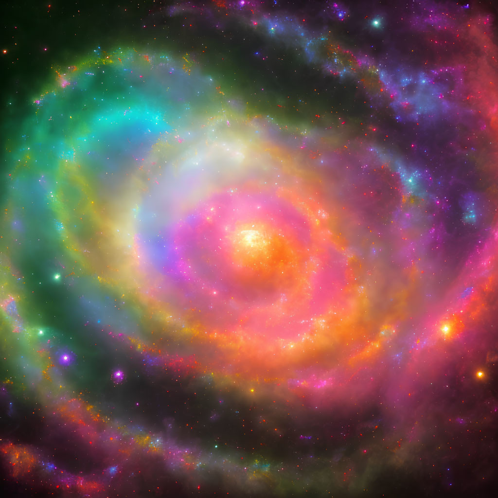 Colorful Galaxy with Swirling Star Patterns in Pink, Orange, and Blue