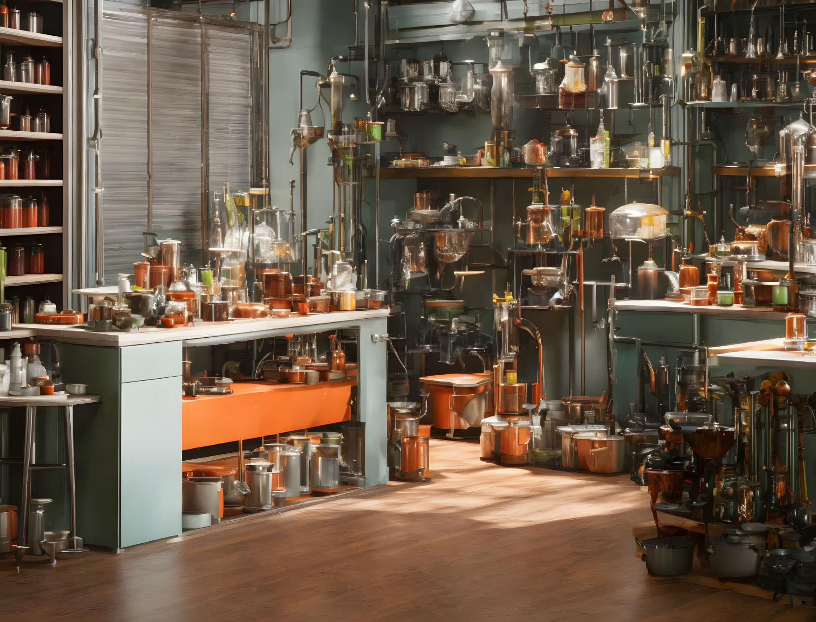 Vintage Chemistry Laboratory with Glassware and Scientific Apparatus