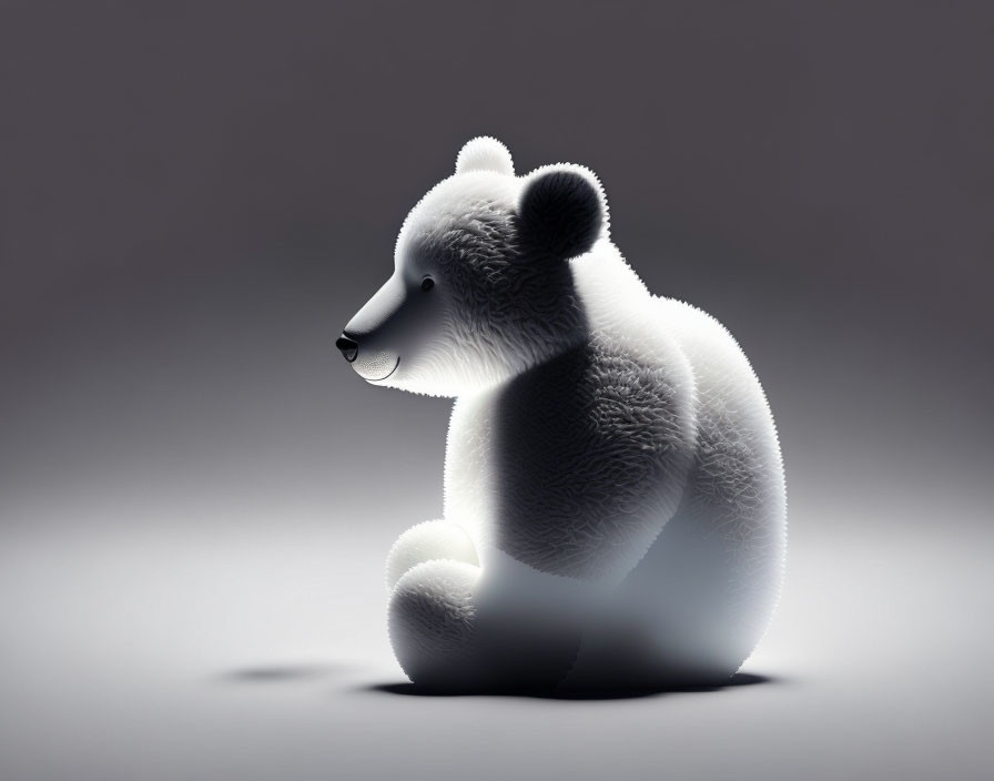 Fluffy White Bear 3D Illustration on Gray Gradient Background