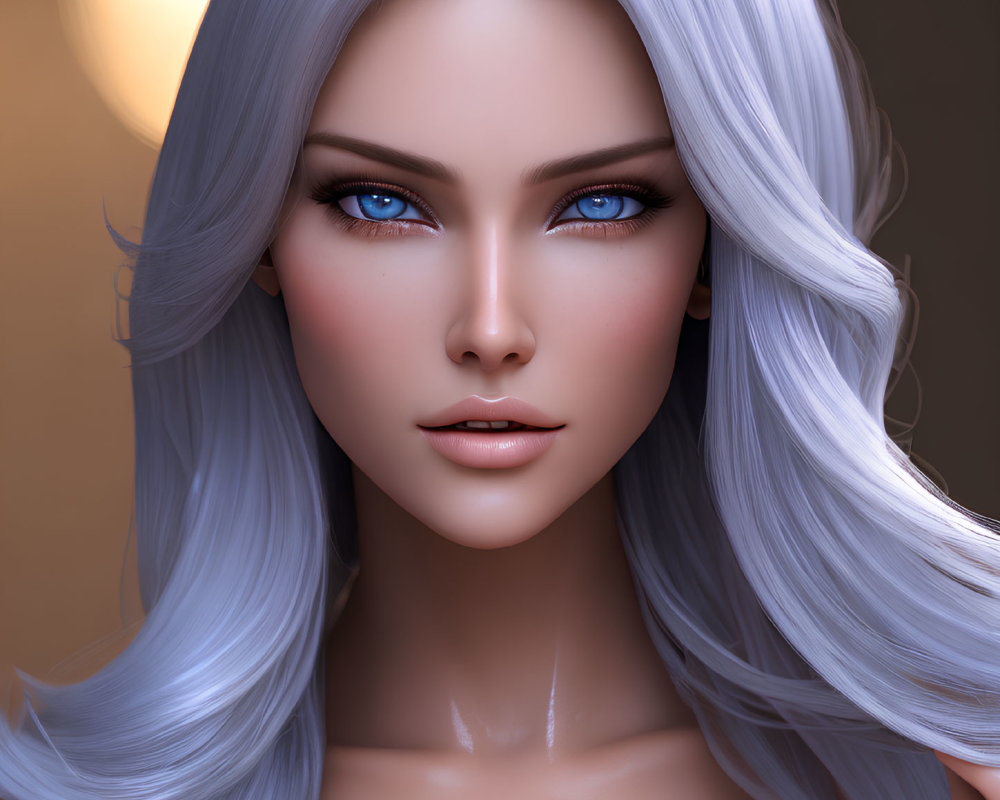 Digital portrait: Woman with blue eyes, silver hair, flawless skin, subtle smile