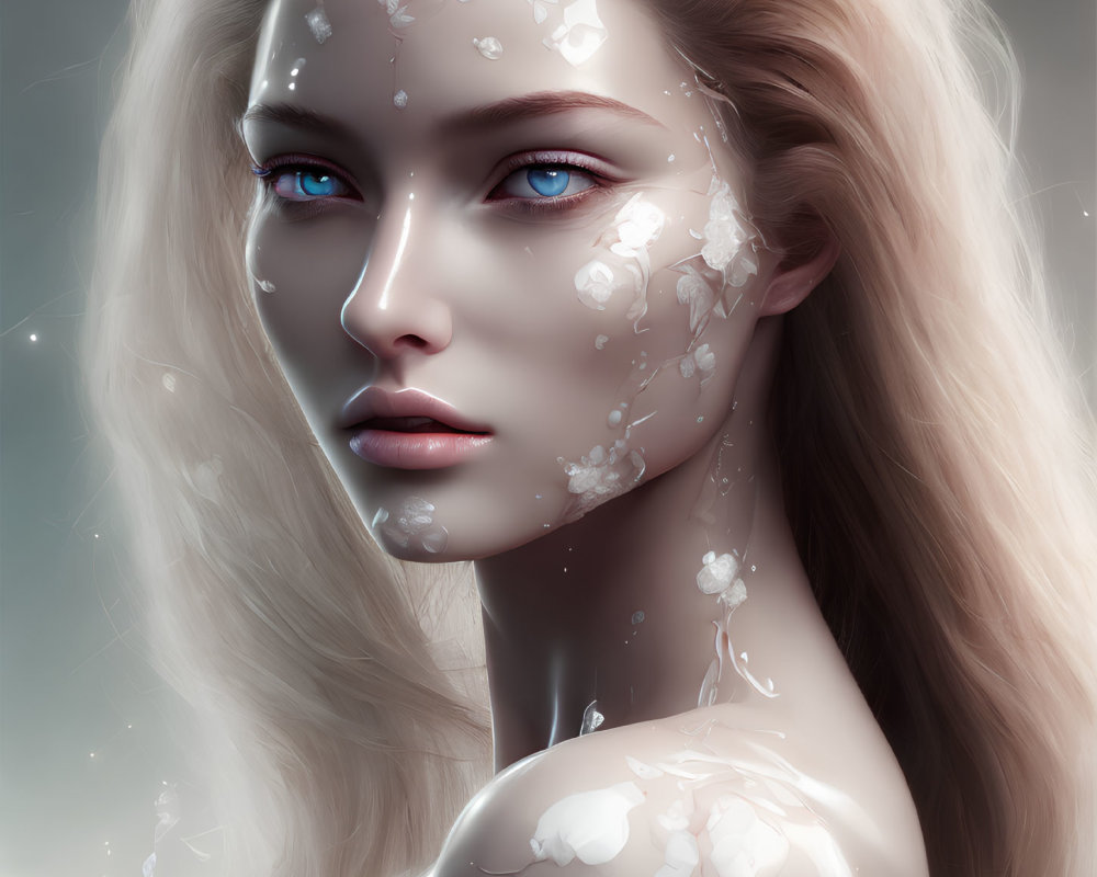 Digital Artwork: Woman with Pale Skin, Blue Eyes, and Blonde Hair