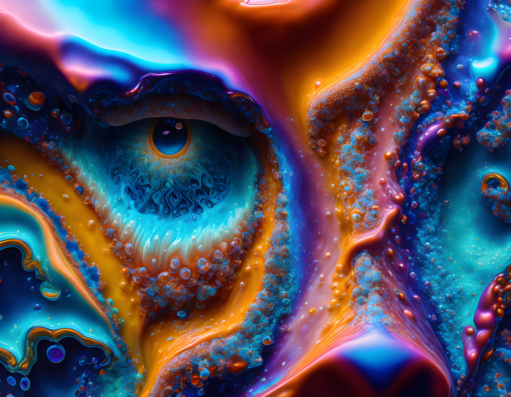 Colorful Surreal Art: Human Eye with Liquid and Fractal Patterns