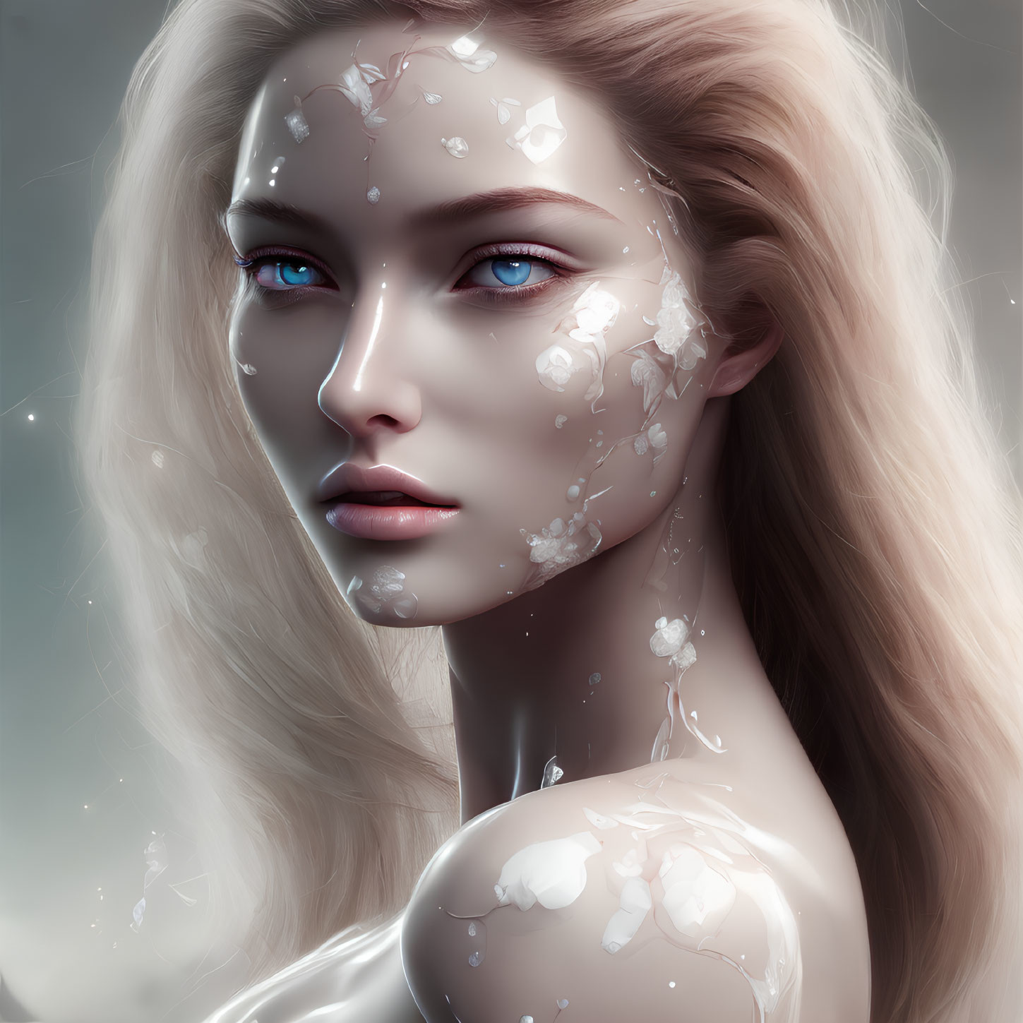 Digital Artwork: Woman with Pale Skin, Blue Eyes, and Blonde Hair