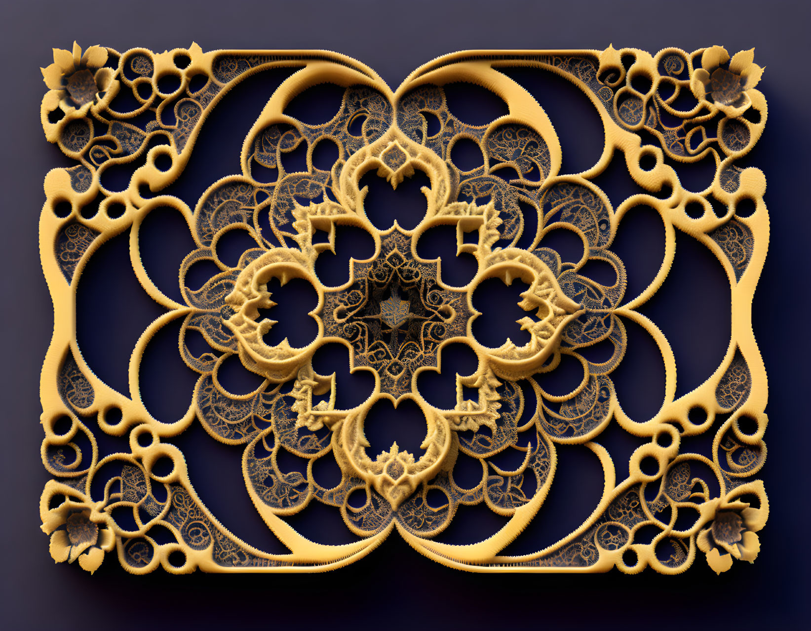 Symmetrical Floral and Geometric Golden Mandala Design