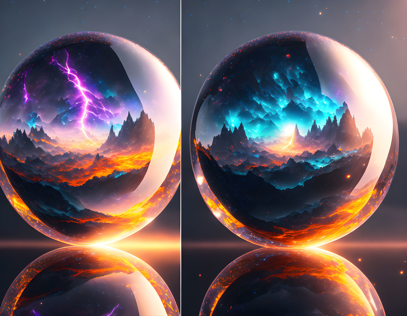 Surreal crystal ball images with fantastical landscapes