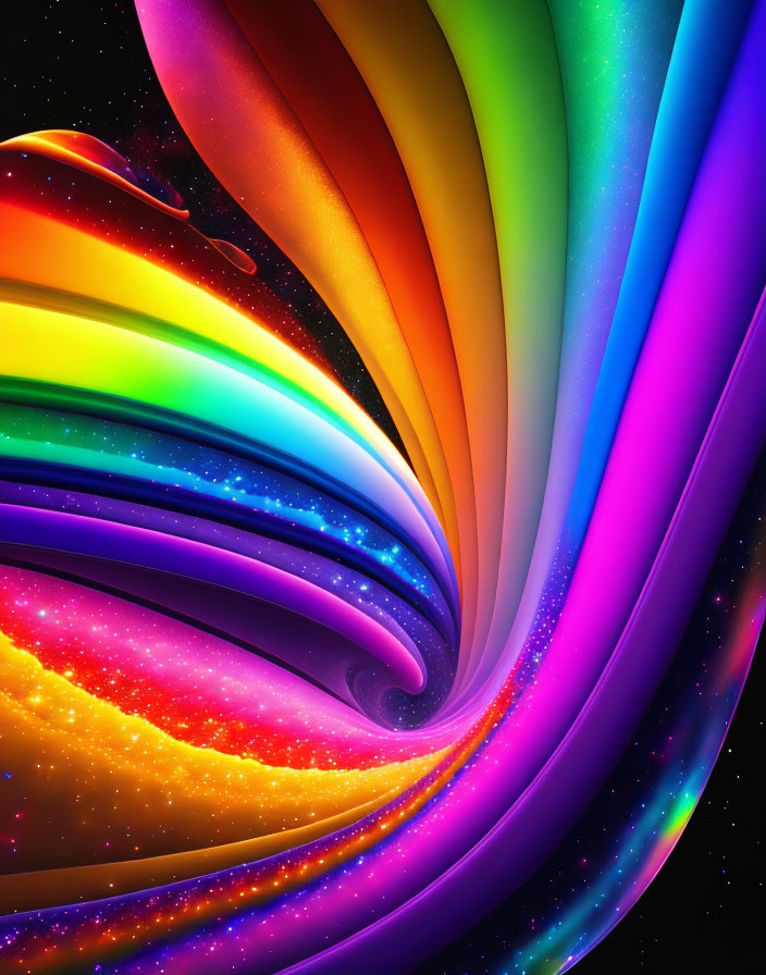 Colorful Swirling Spectrum on Starry Background Artwork