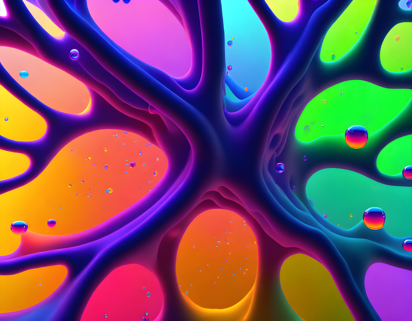 Colorful Abstract Art: Interconnected Shapes & Droplets