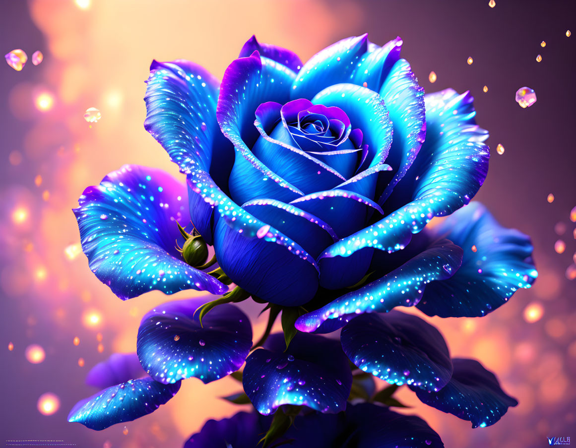 Vivid Blue Rose with Purple Hue on Soft-focus Background