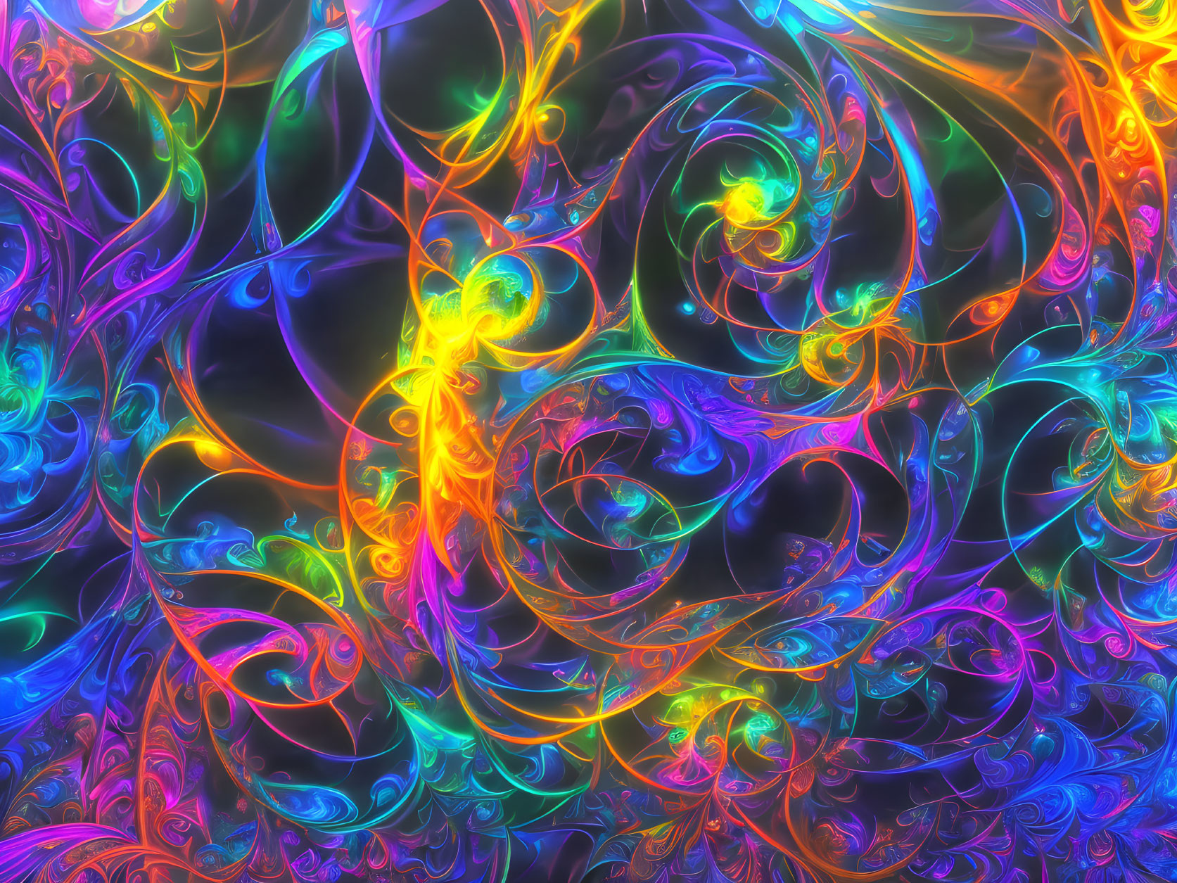 Colorful Neon Swirls in Abstract Fractal Design