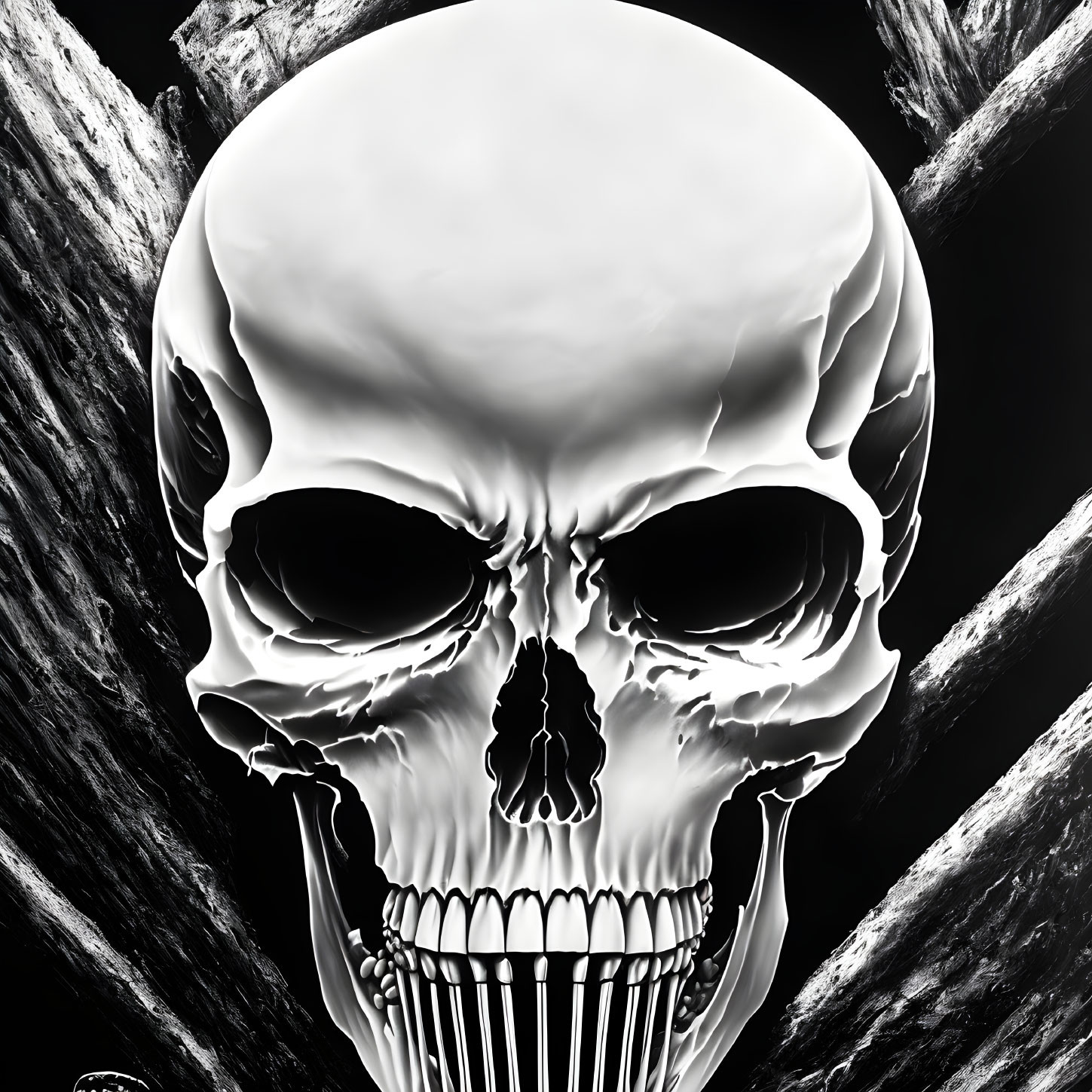 Detailed Stylized Skull Illustration on Black Background