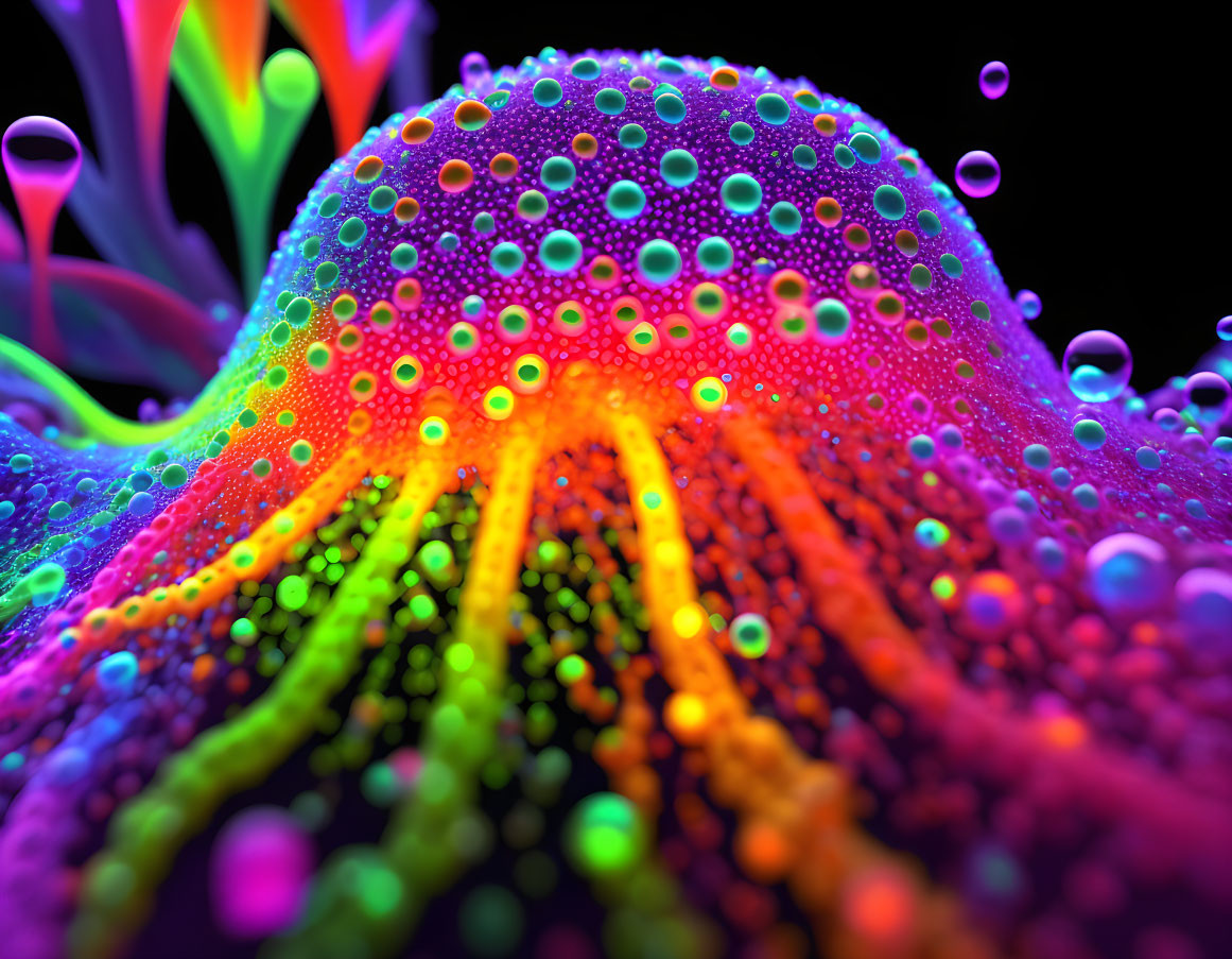 Neon jellyfish-like digital artwork with flowing tentacles