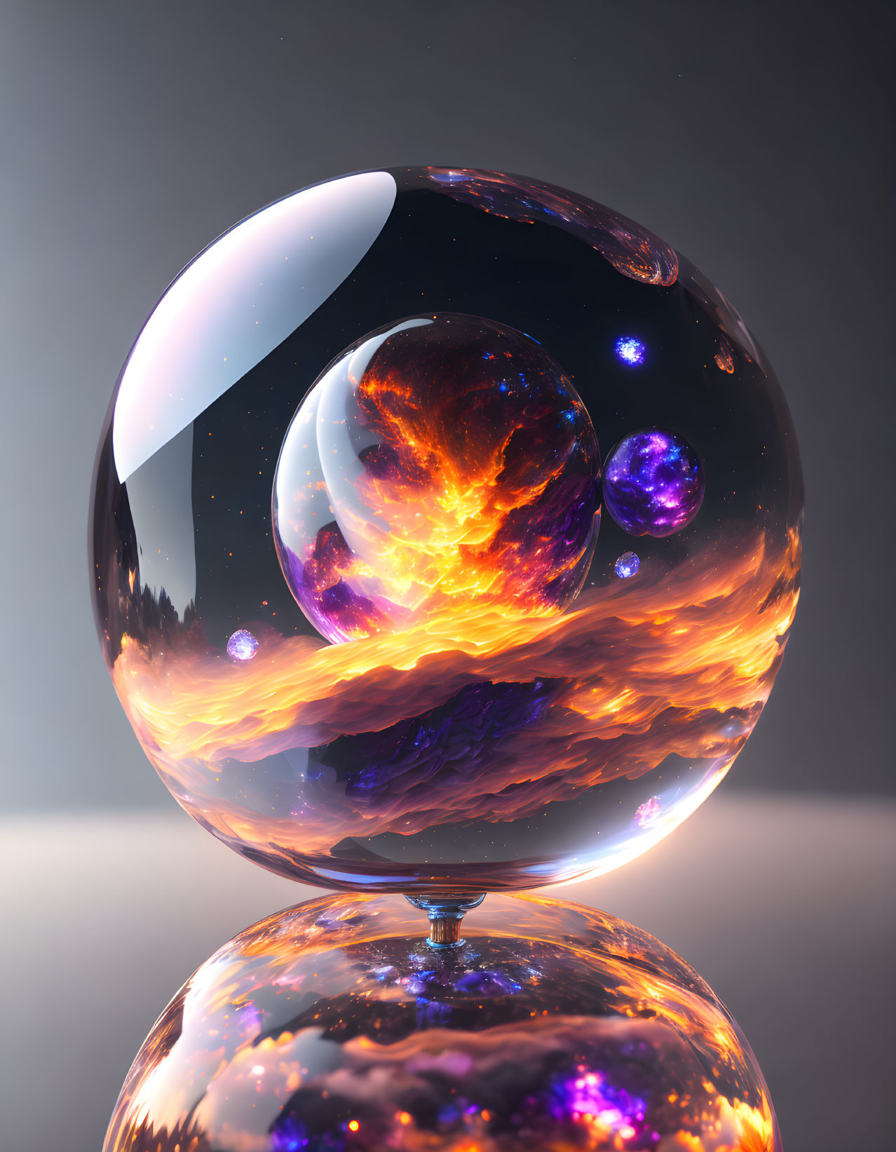 Intricate Cosmic Design Glossy Sphere on Stand