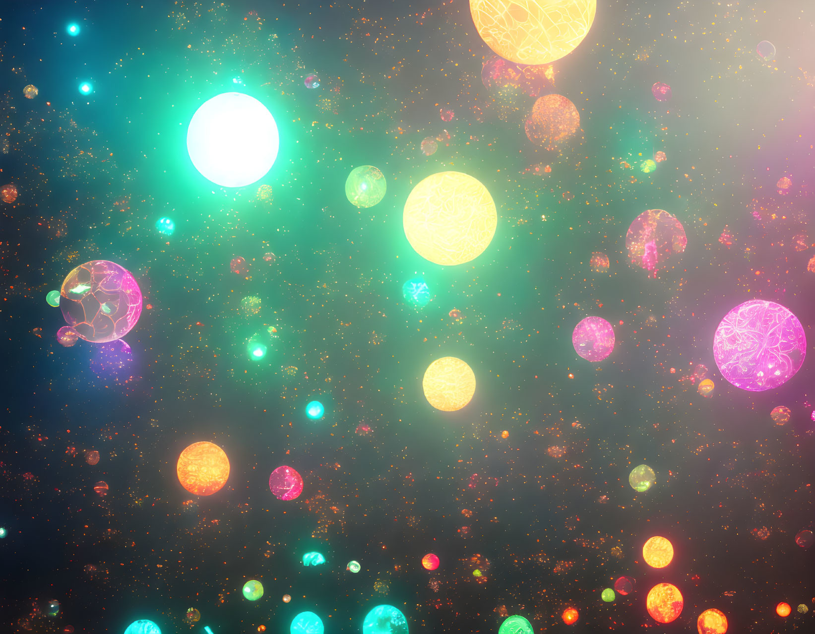 Colorful Glowing Orbs in Cosmic Space