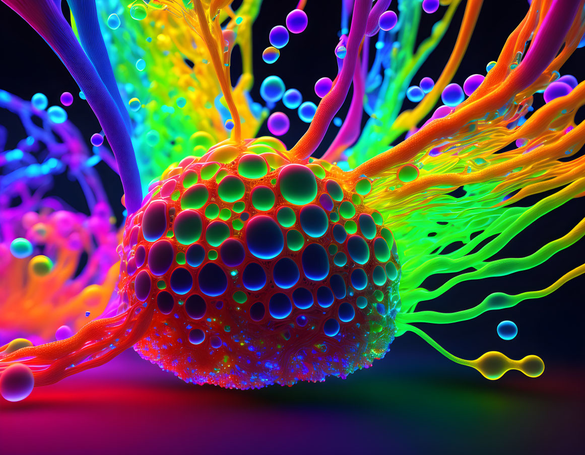 Colorful Liquid Splashes Surrounding Spherical Structure