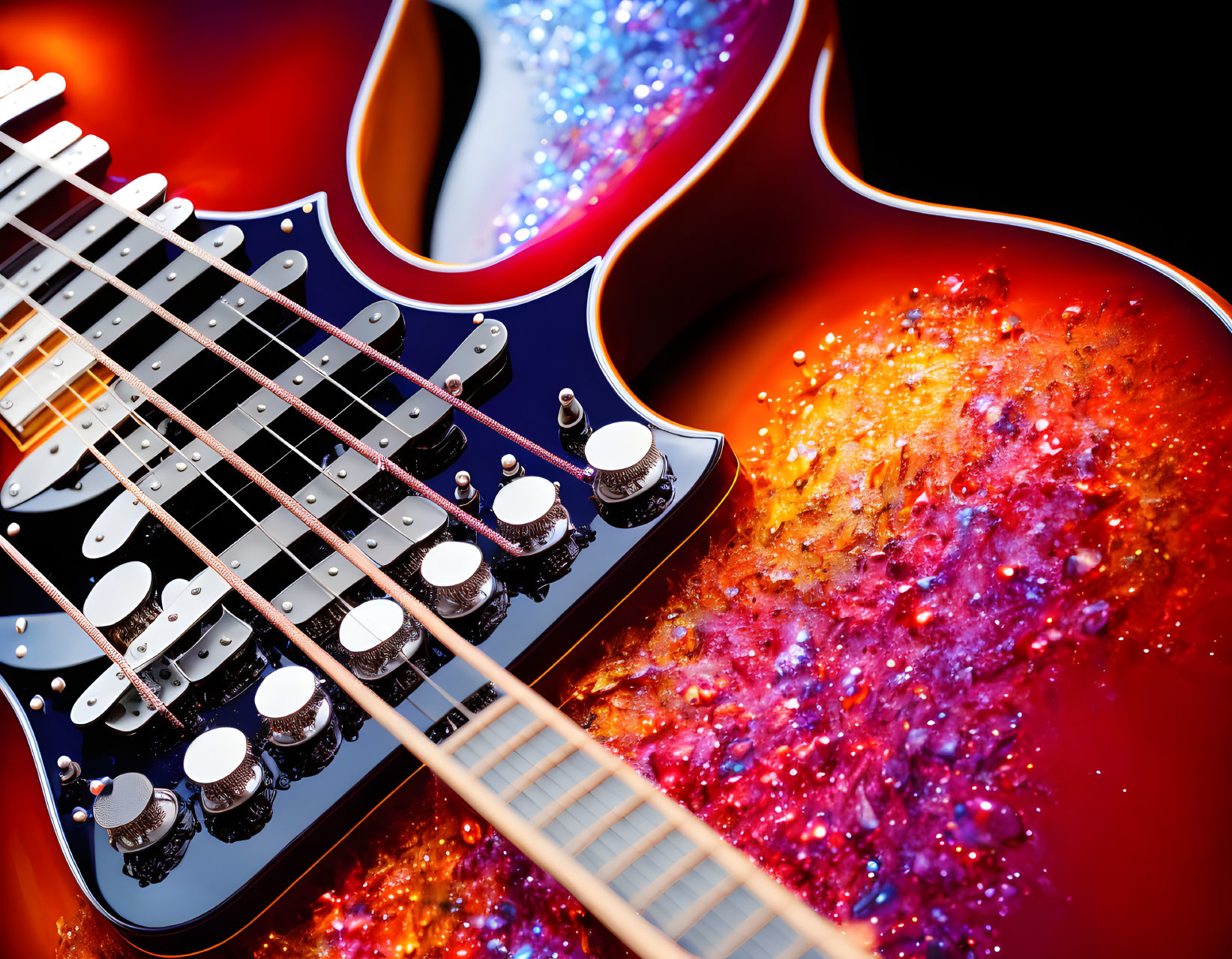 Vibrant Blue Electric Guitar with Glittery Red Pickguard