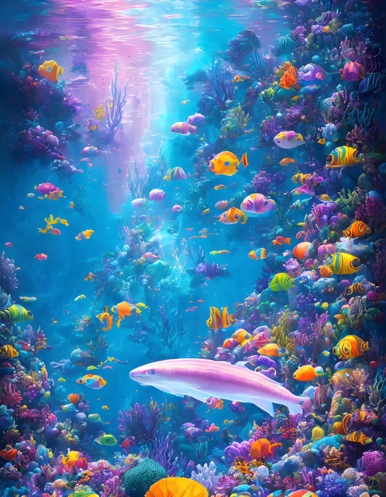 Colorful Fish and Coral in Vibrant Underwater Scene