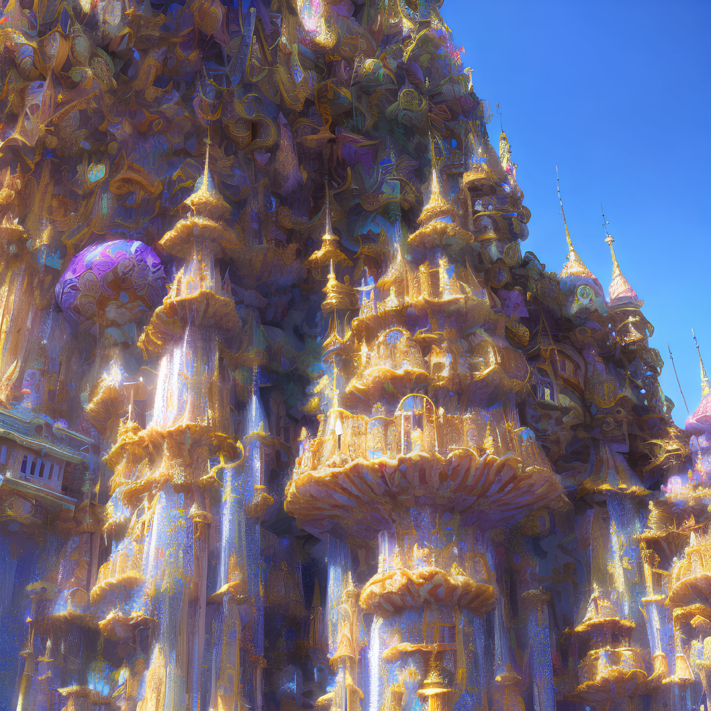 Shimmering Golden Palace with Turrets and Spires