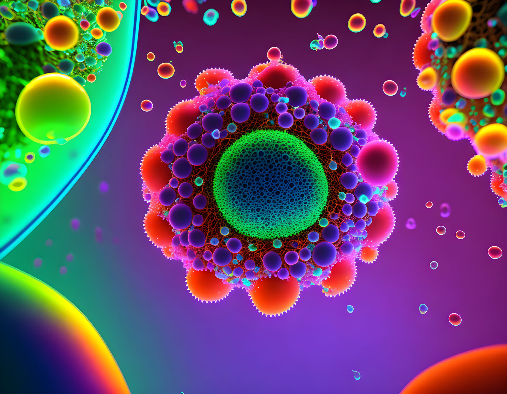 Colorful Microscopic Spherical Structures on Dark Background