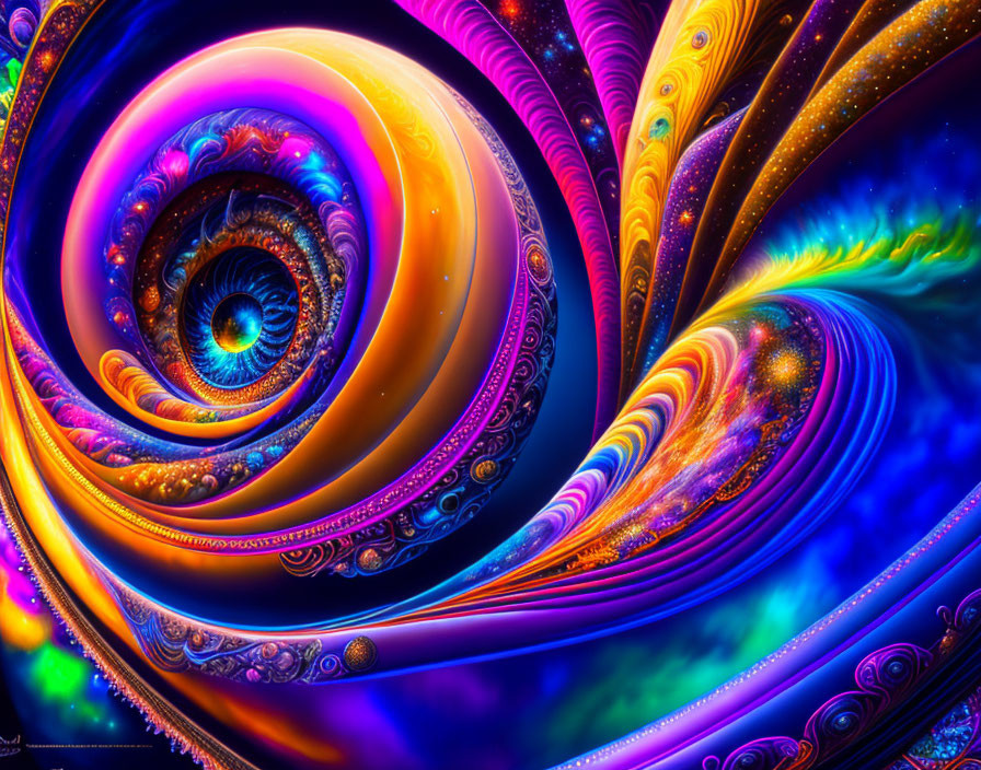 Colorful Spiral Fractal Art with Eye Center and Swirling Layers