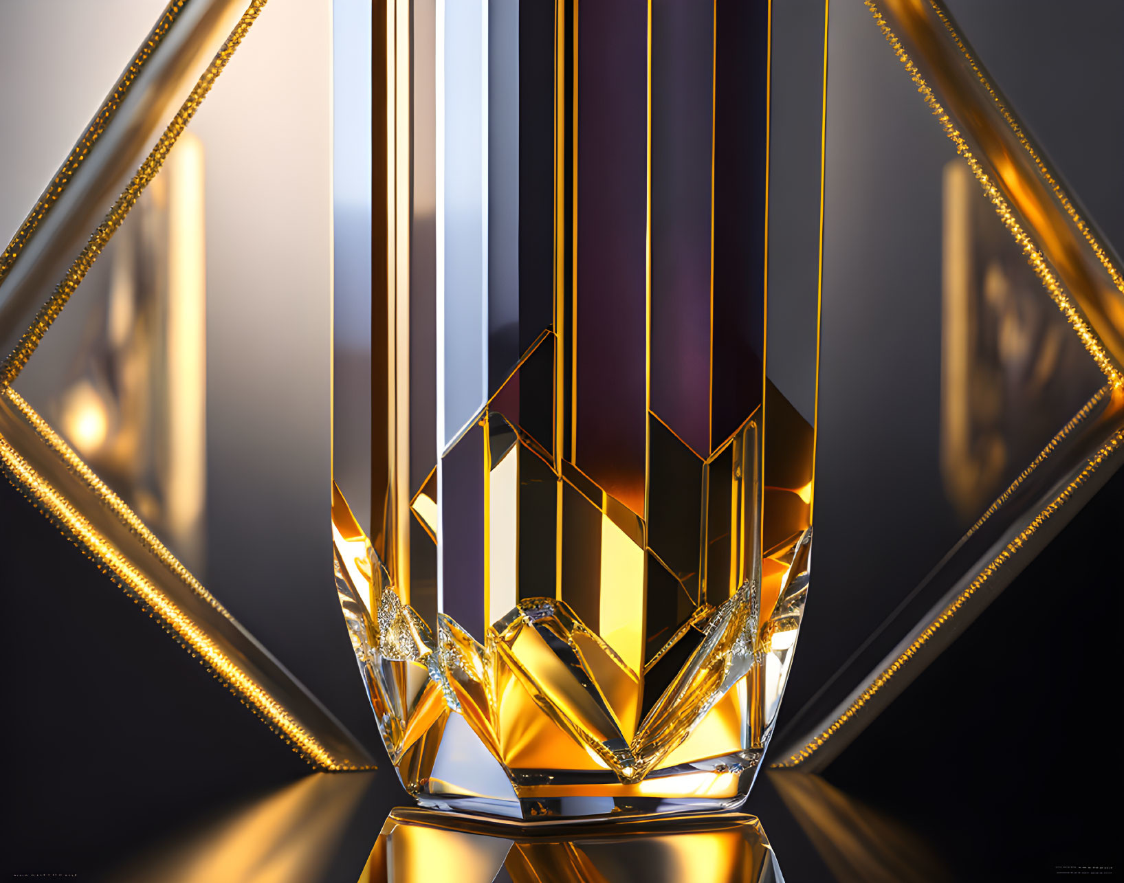 Luxurious Abstract Image: Reflective Crystal-like Structures with Gold Accents