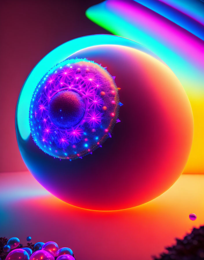 Colorful Abstract Art: Central Orb with Neon Background