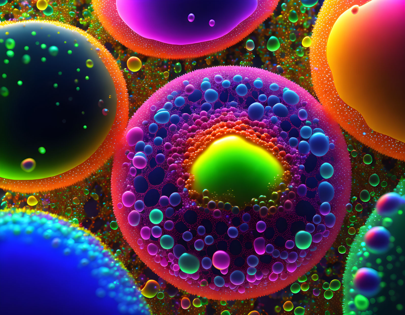 Colorful 3D composition of spheres with embossed bubbles