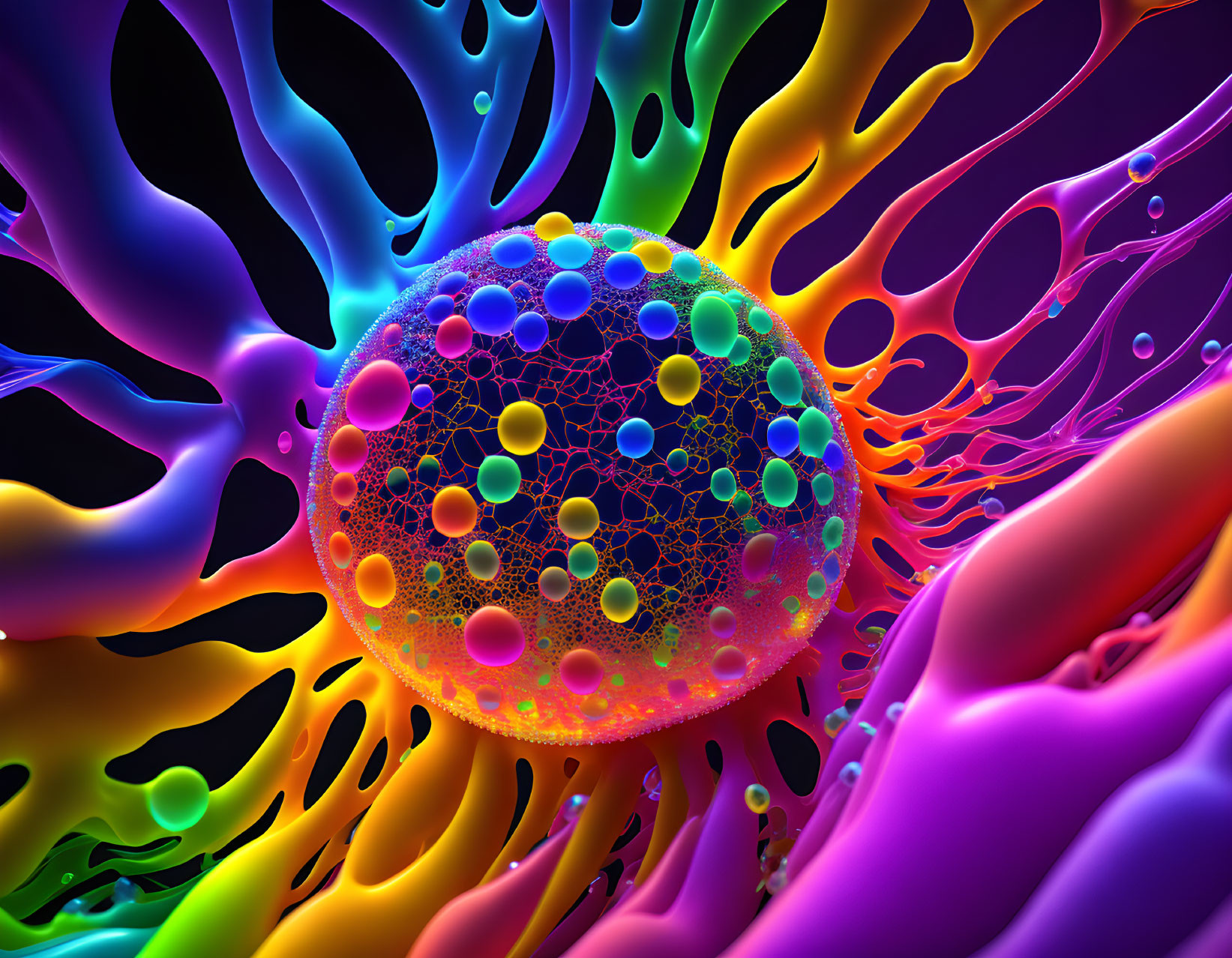 Colorful 3D Sphere with Multicolored Bubbles in Neon Palette