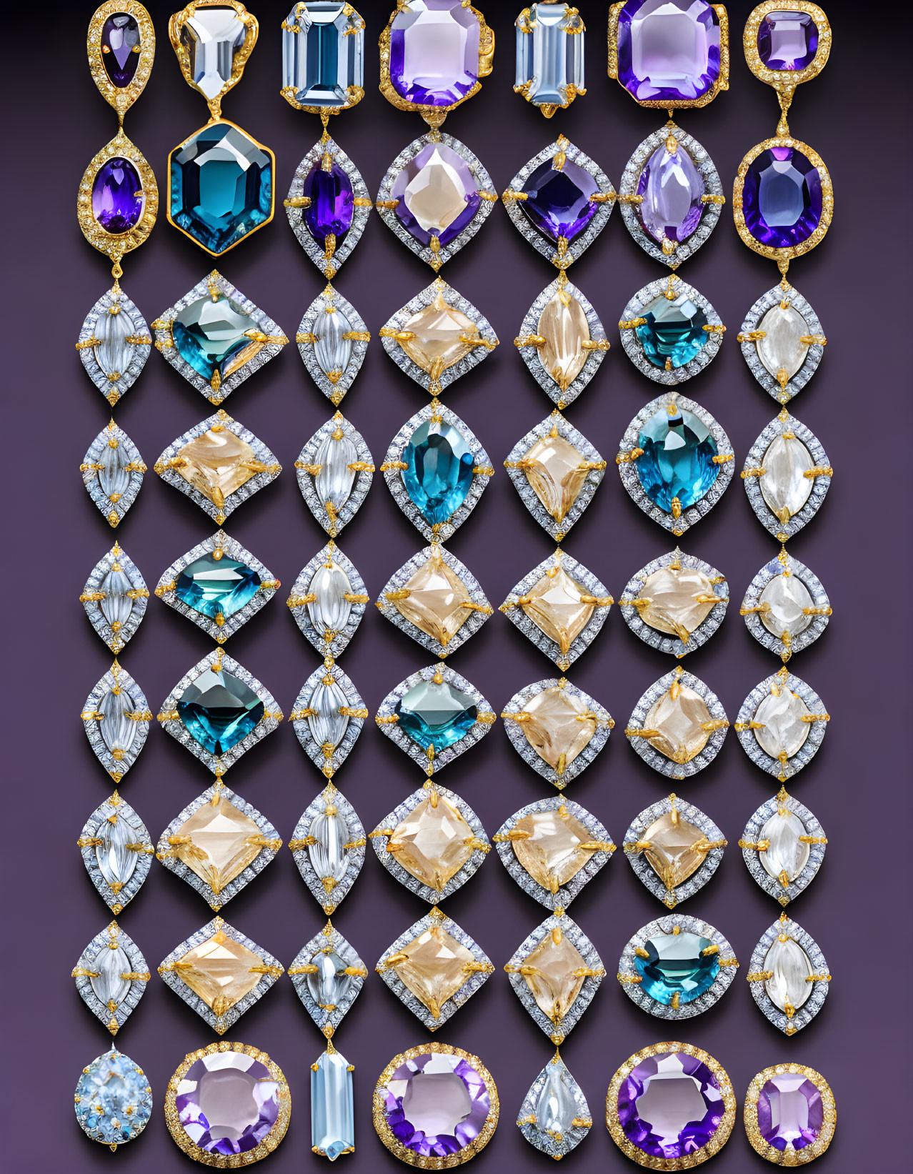 Assorted Gemstones in Blue, Purple, and Yellow on Gold Setting