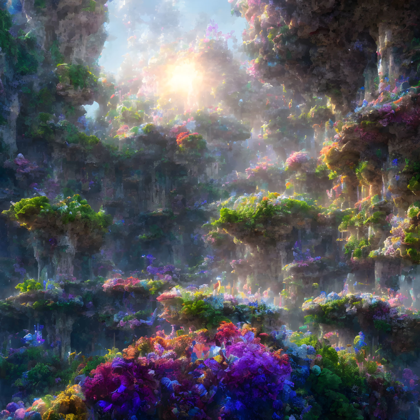 Vibrant, colorful foliage in mystical forest landscape