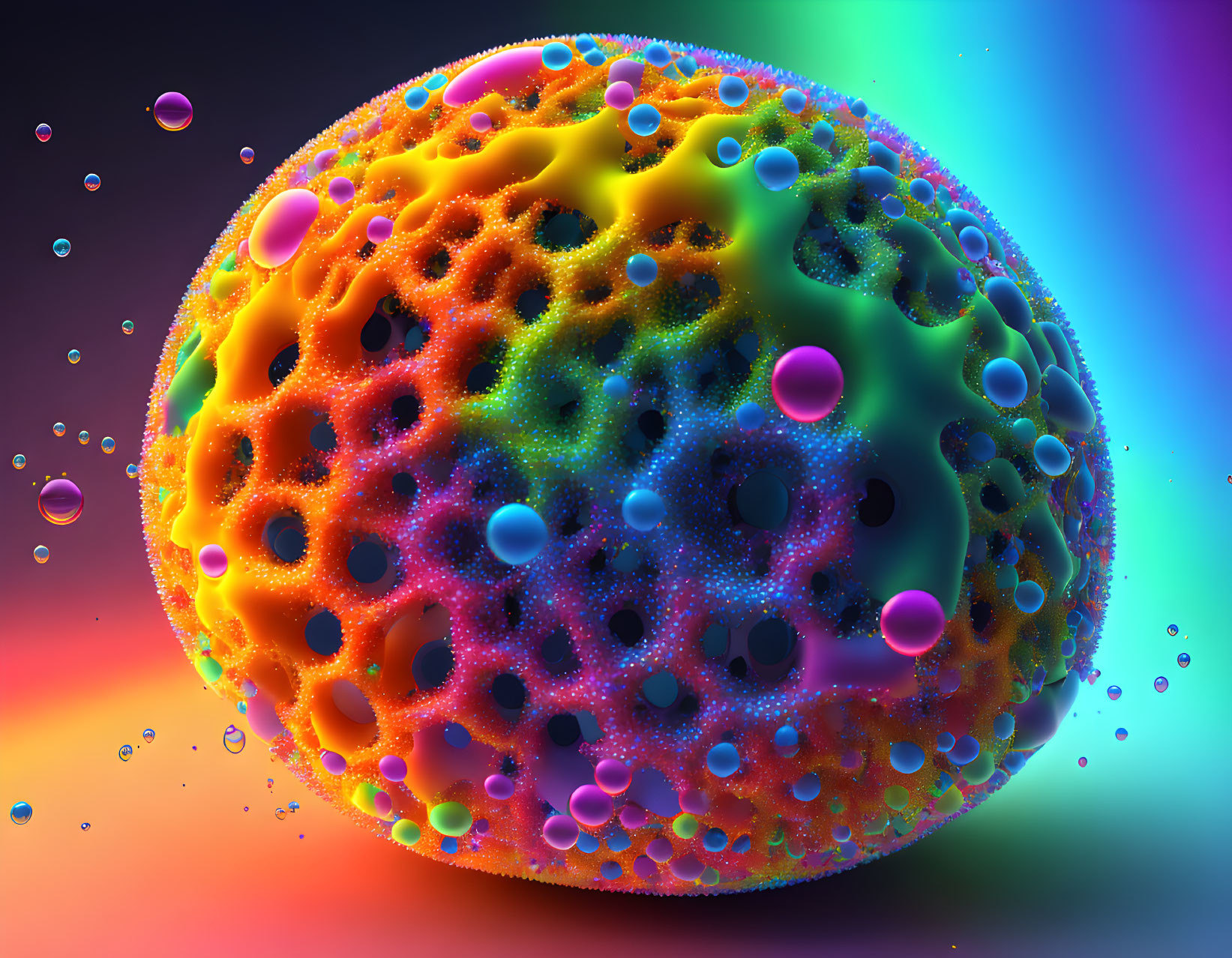 Colorful Multicolored Sphere with Floating Spheres on Gradient Background