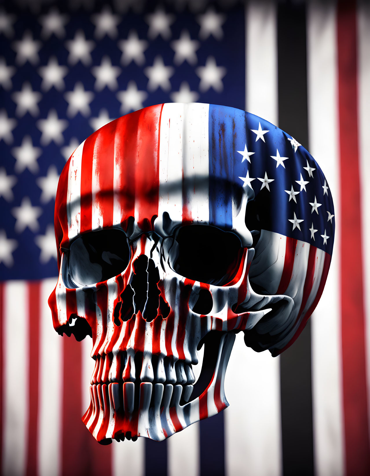 Skull with American flag design and sunglasses on flag background