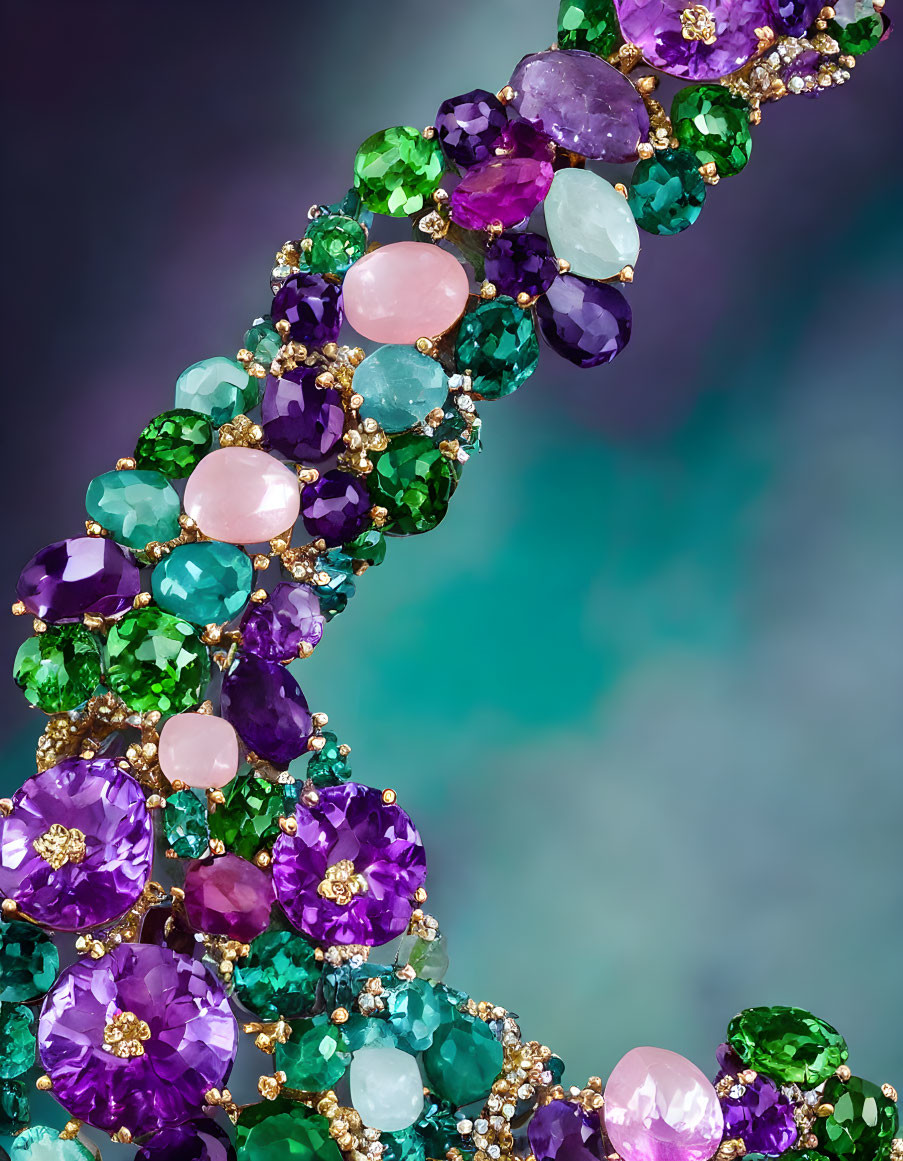 Multicolored Gemstones and Diamonds in Intricate Jewelry Piece