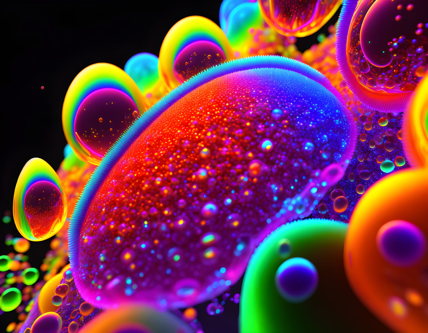 Colorful Glowing Orbs with Bubble-like Texture on Dark Background