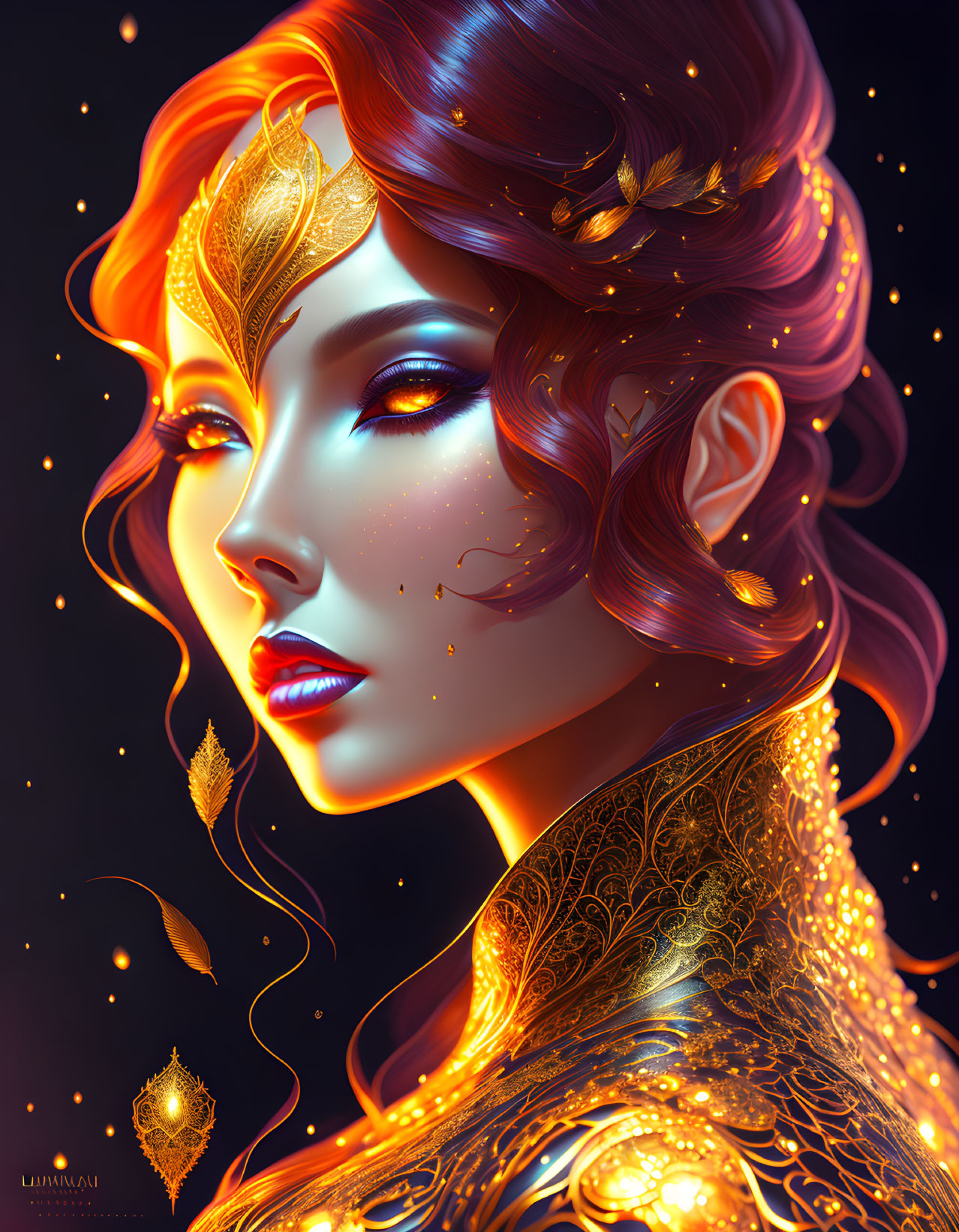 Fantasy Illustration of Woman with Red Hair & Blue Eyes