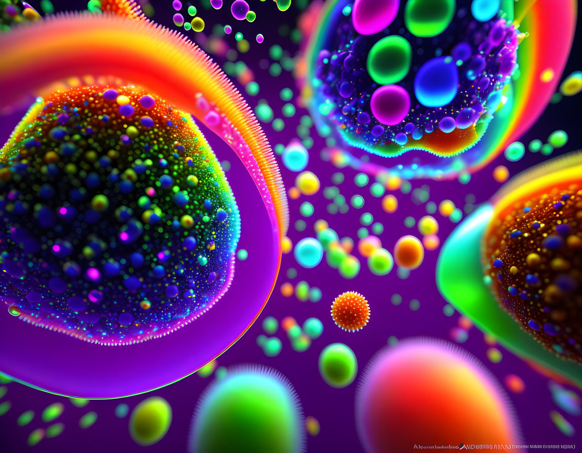 Colorful Neon-Lit 3D Spheres on Dark Purple Background