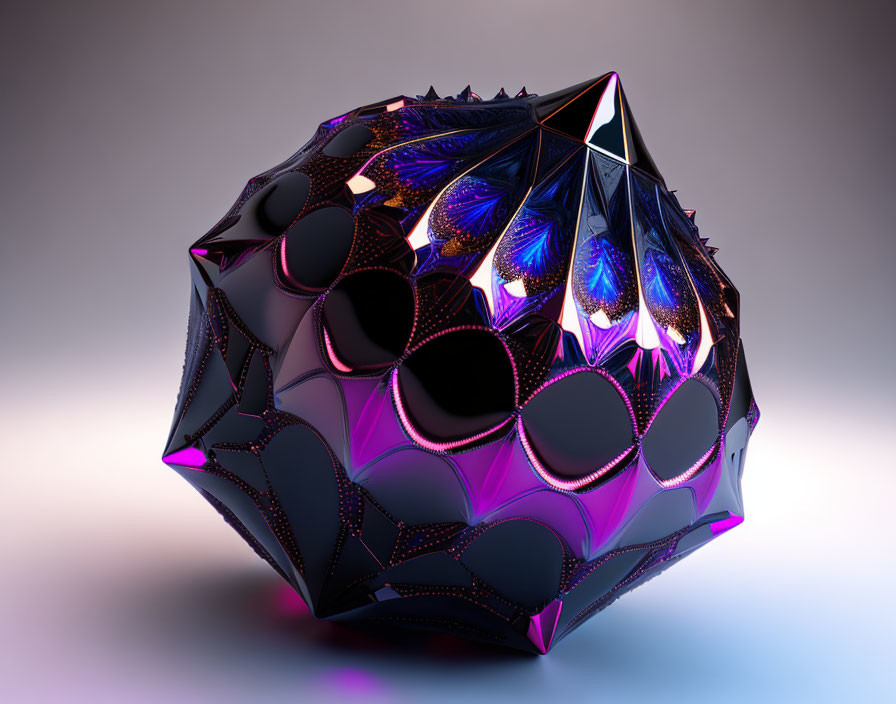 Geometric Virus-Inspired 3D Rendering with Metallic Finish