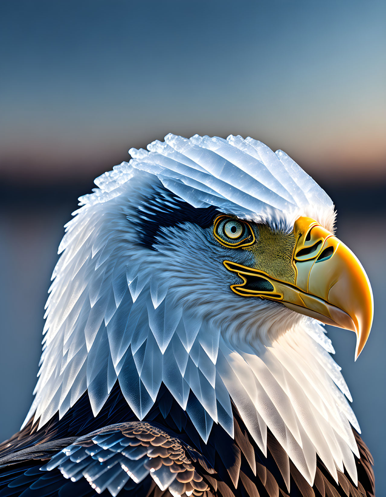 Detailed Bald Eagle Head with Sharp Beak & Intense Eyes