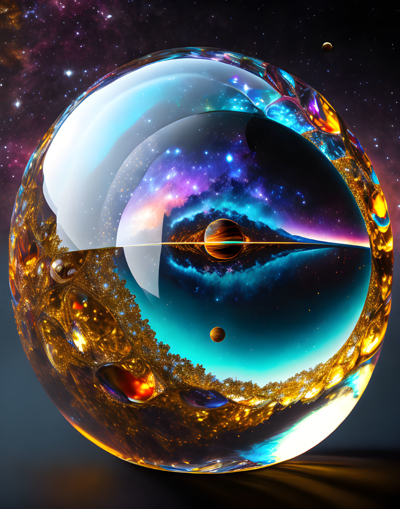 Multilayered, Reflective Sphere with Cosmic and Aquatic Elements